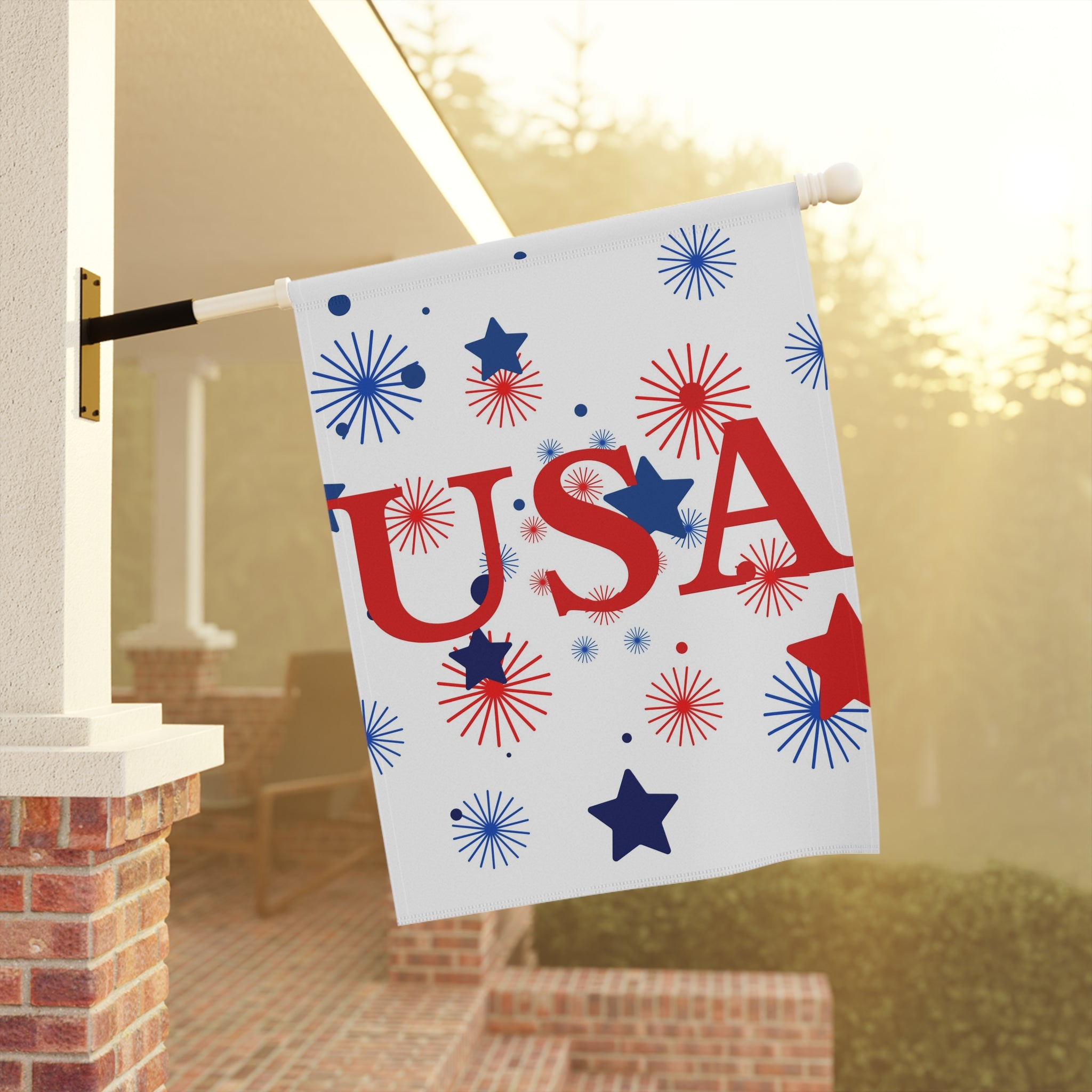 USA Fireworks Garden Flag – Patriotic Red White Blue House Banner for 4th of July