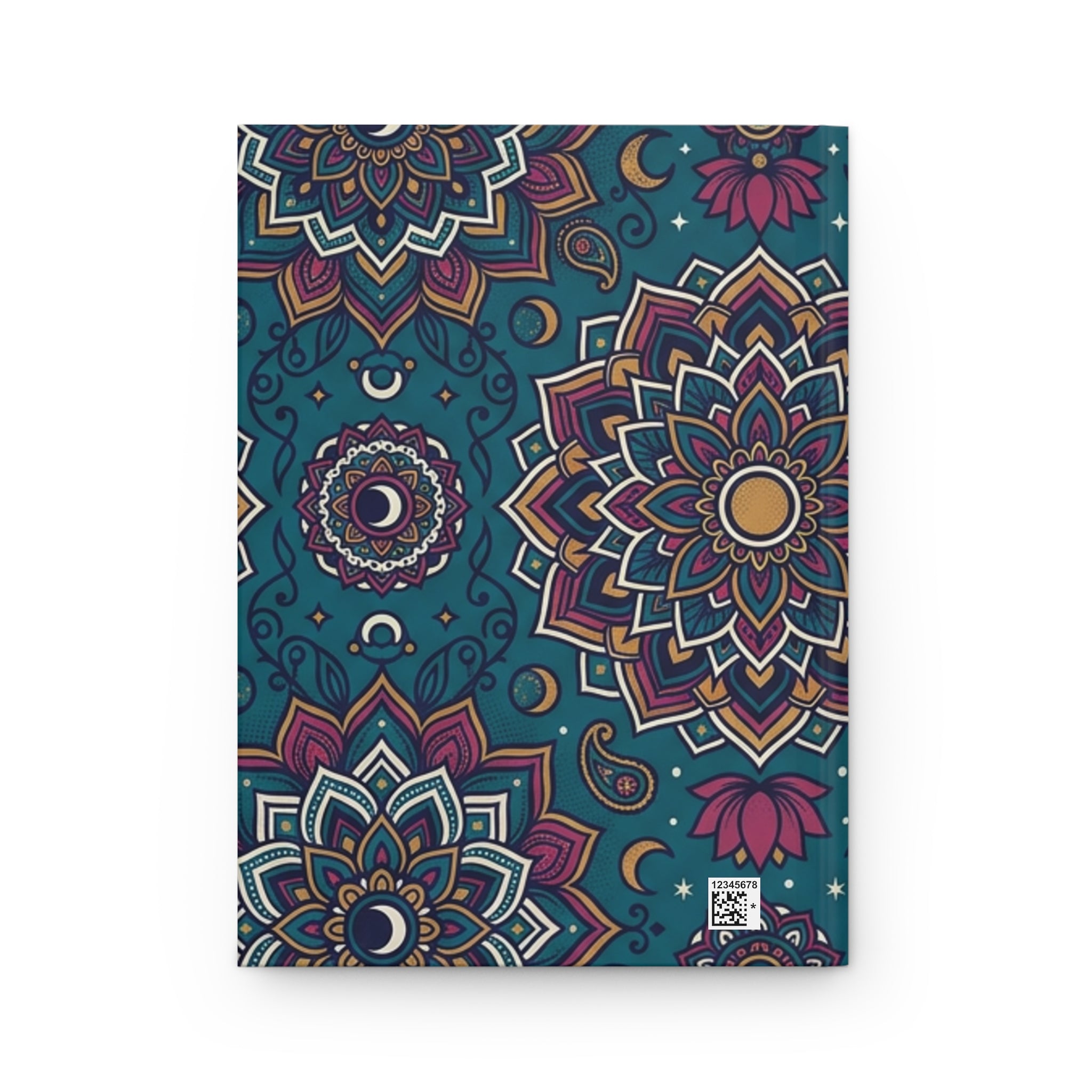 Boho Moon Mandala Hardcover Journal — Matte Teal Floral Notebook for Yoga, Meditation & Spiritual Gifts