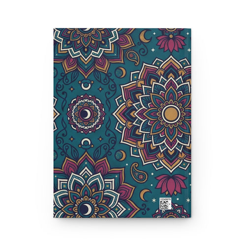 Boho Moon Mandala Hardcover Journal — Matte Teal Floral Notebook for Yoga, Meditation & Spiritual Gifts