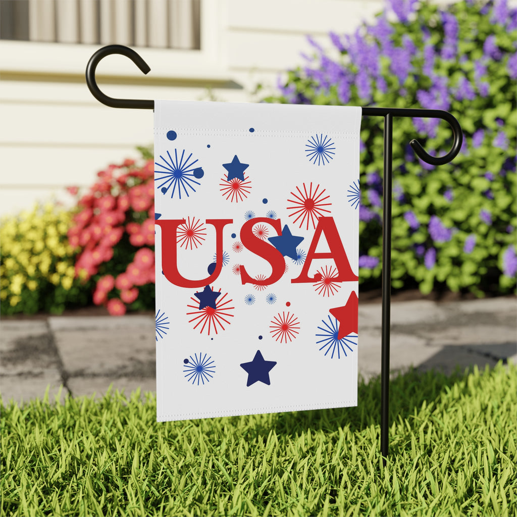 USA Fireworks Garden Flag – Patriotic Red White Blue House Banner for 4th of July