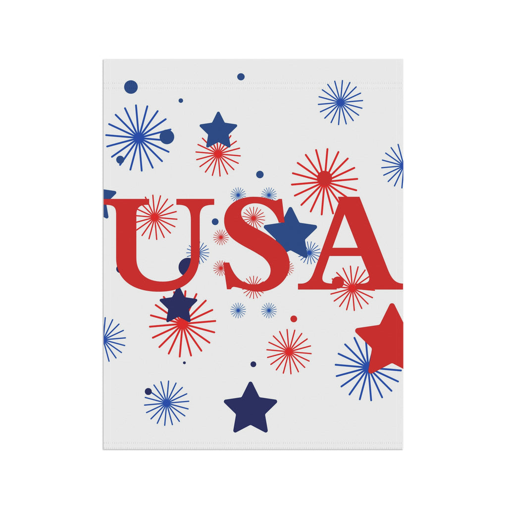 USA Fireworks Garden Flag – Patriotic Red White Blue House Banner for 4th of July