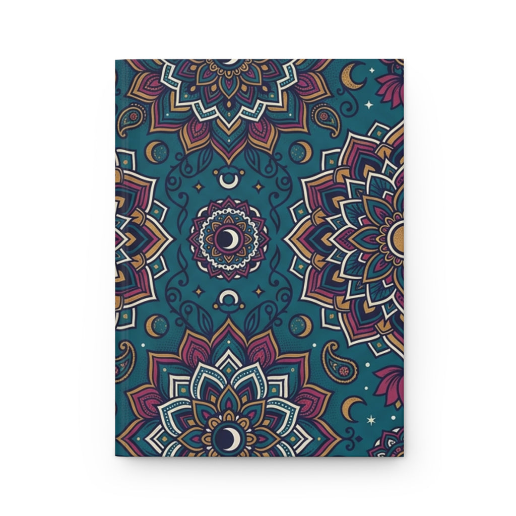 Boho Moon Mandala Hardcover Journal — Matte Teal Floral Notebook for Yoga, Meditation & Spiritual Gifts