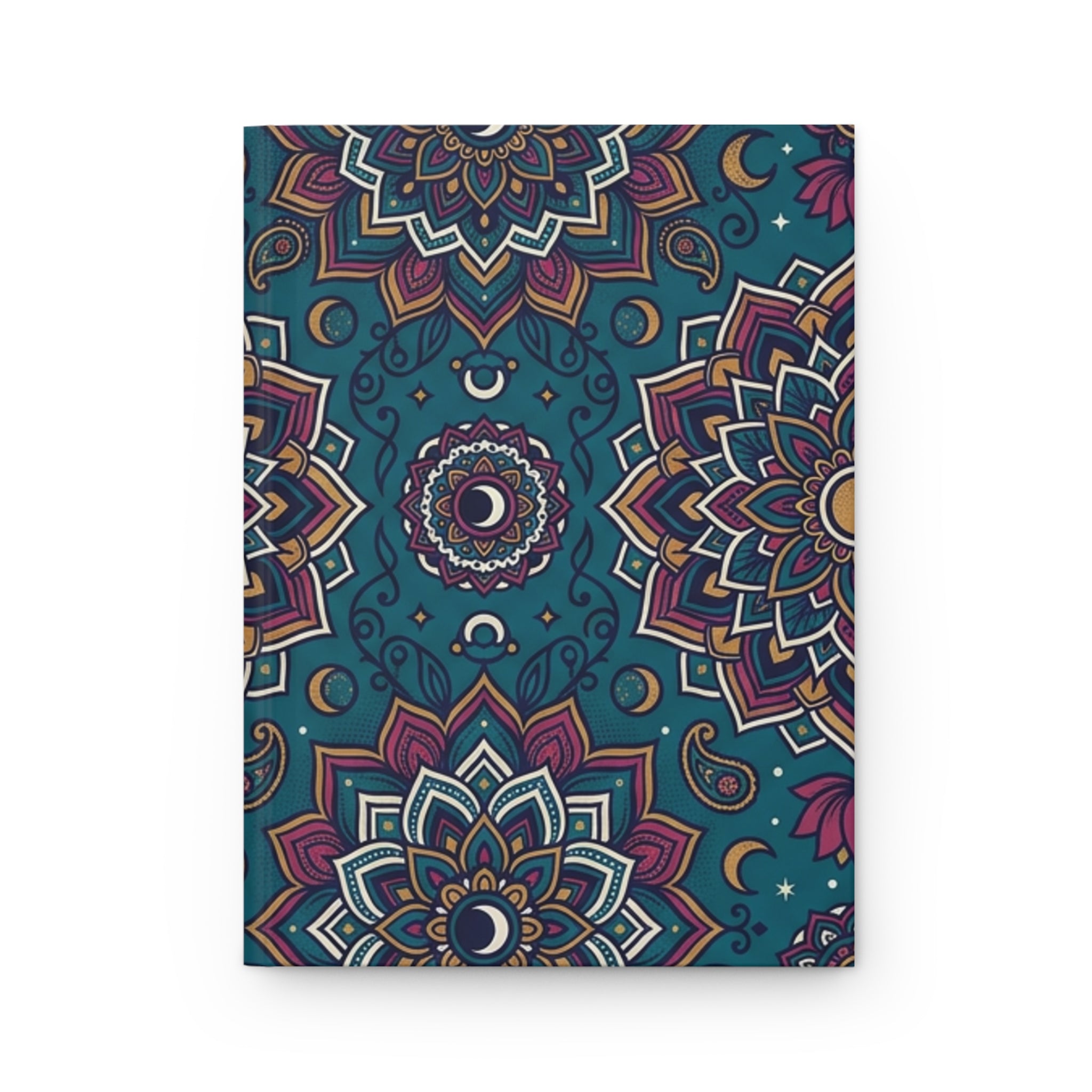 Boho Moon Mandala Hardcover Journal — Matte Teal Floral Notebook for Yoga, Meditation & Spiritual Gifts