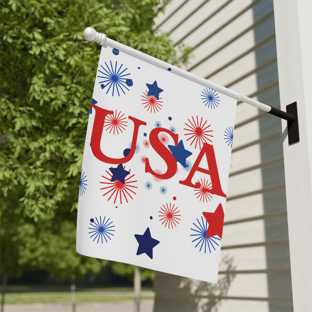 USA Fireworks Garden Flag – Patriotic Red White Blue House Banner for 4th of July